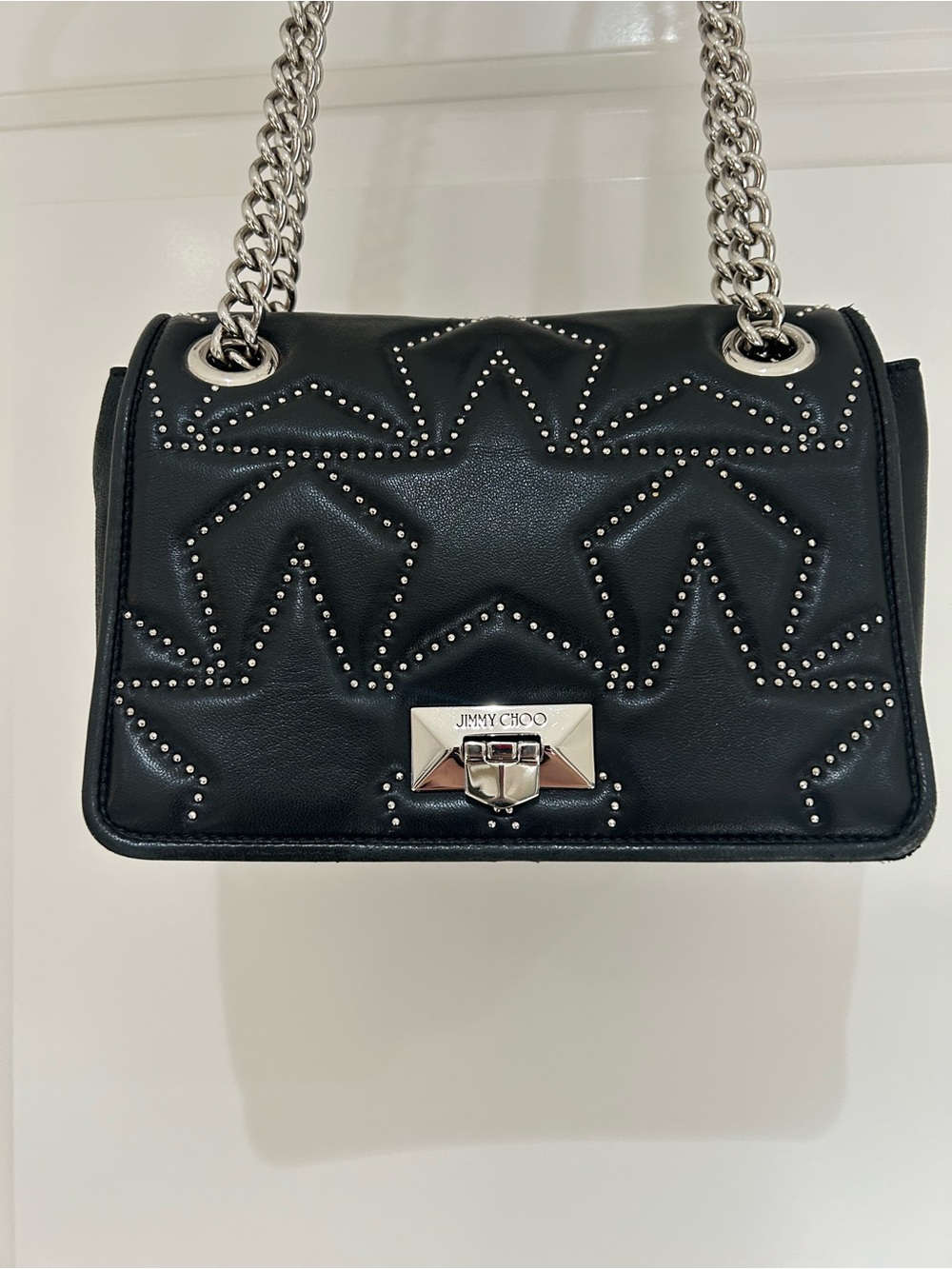 Jimmy Choo Black Leather Studded Star Shoulder Bag